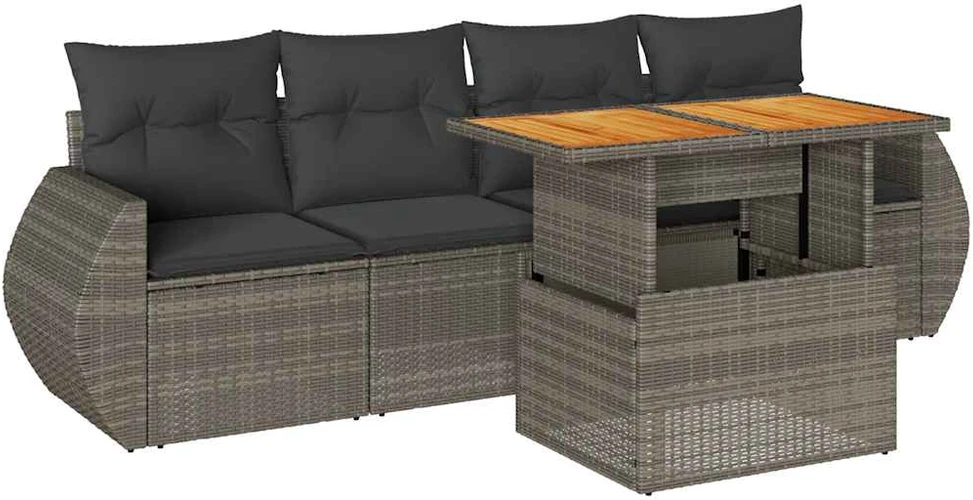 Sofa Sofos komplektas su pagalvėlėmis, 5 dalių, pilkas, poliratanas