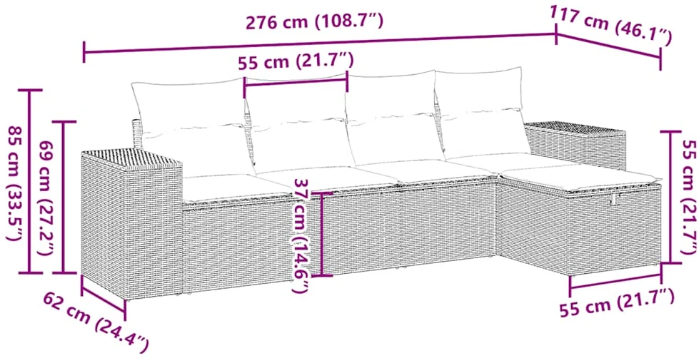 Sofa Sofos komplektas su pagalvėlėmis, 5 dalių, pilkas, poliratanas