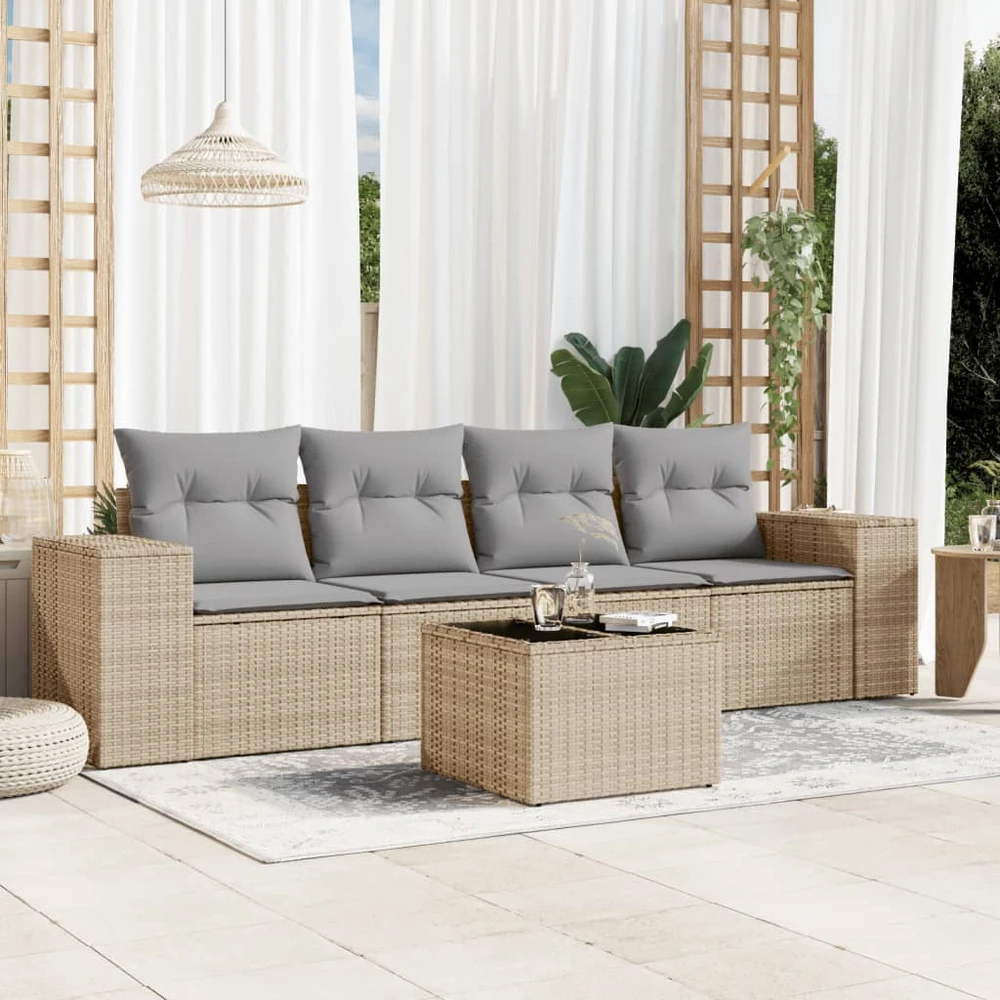 Sofa Sofos komplektas su pagalvėlėmis, 5 dalių, smėlio, poliratanas