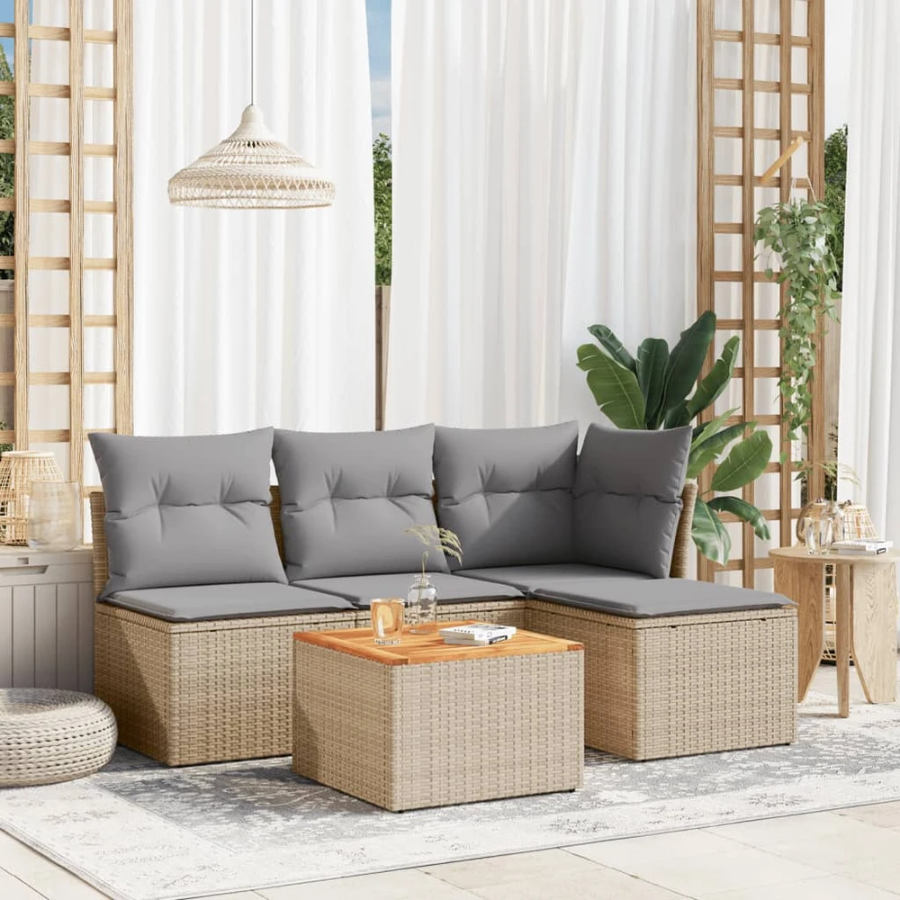 Sofa Sofos komplektas su pagalvėlėmis, 5 dalių, smėlio, poliratanas