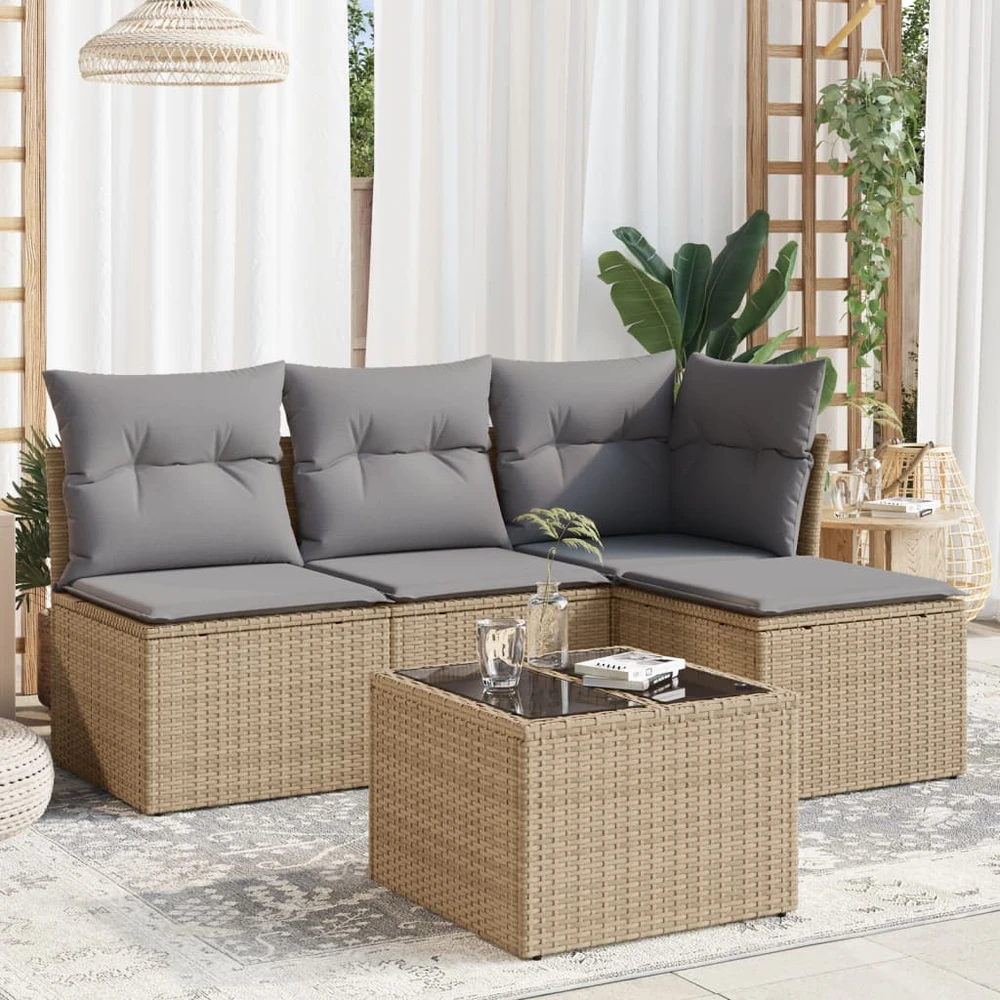 Sofa Sofos komplektas su pagalvėlėmis, 5 dalių, smėlio, poliratanas