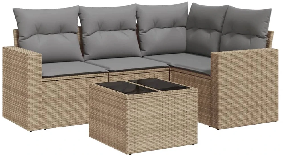 Sofa Sofos komplektas su pagalvėlėmis, 5 dalių, smėlio, poliratanas
