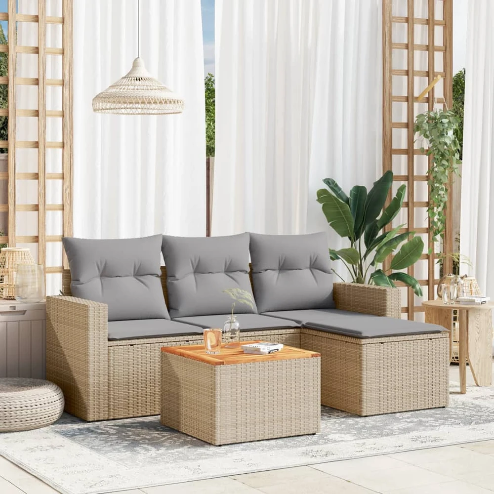 Sofa Sofos komplektas su pagalvėlėmis, 5 dalių, smėlio, poliratanas