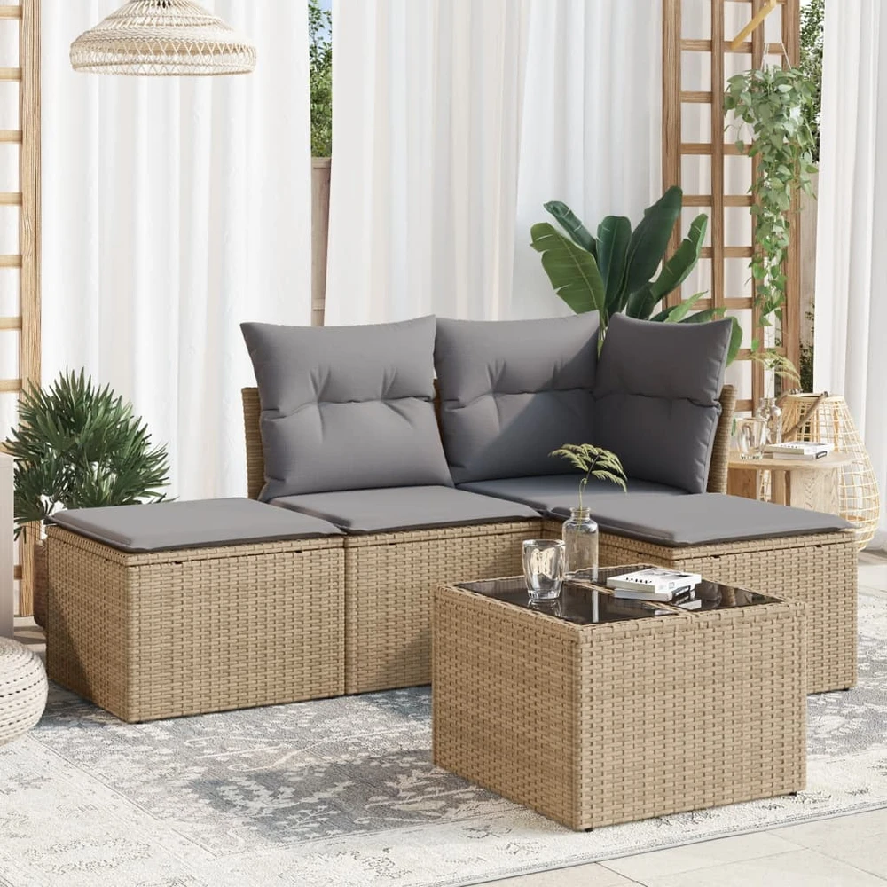 Sofa Sofos komplektas su pagalvėlėmis, 5 dalių, smėlio, poliratanas