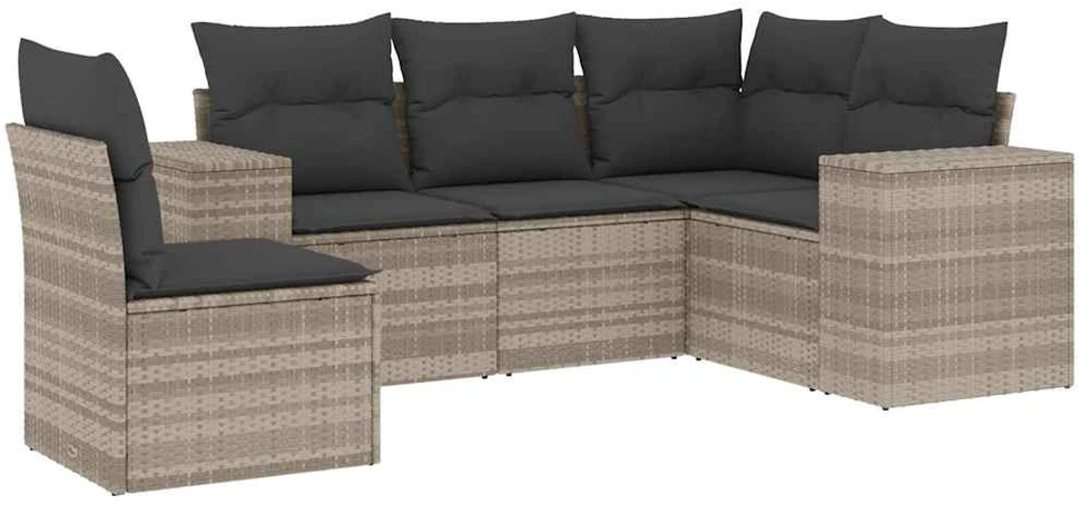 Sofa Sofos komplektas su pagalvėlėmis, 5 dalių, pilkas, poliratanas