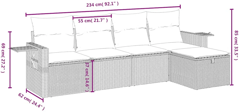 Sofa Sofos komplektas su pagalvėlėmis, 5 dalių, pilkas, poliratanas