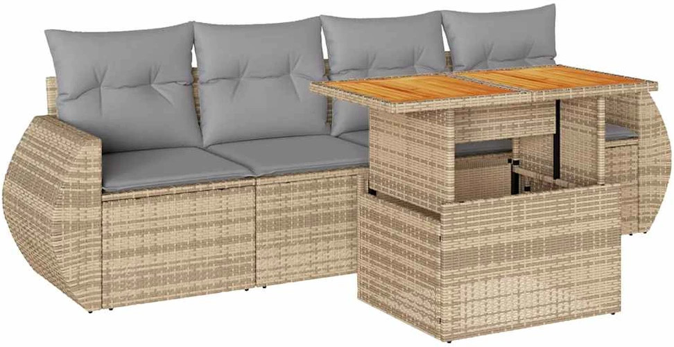 Sofa Sofos komplektas su pagalvėlėmis, 5 dalių, smėlio, poliratanas