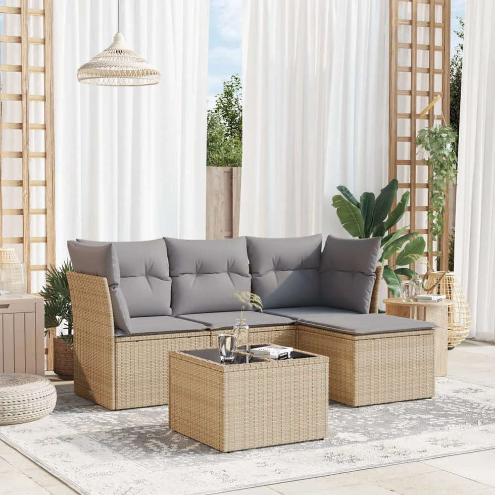 Sofa Sofos komplektas su pagalvėlėmis, 5 dalių, smėlio, poliratanas
