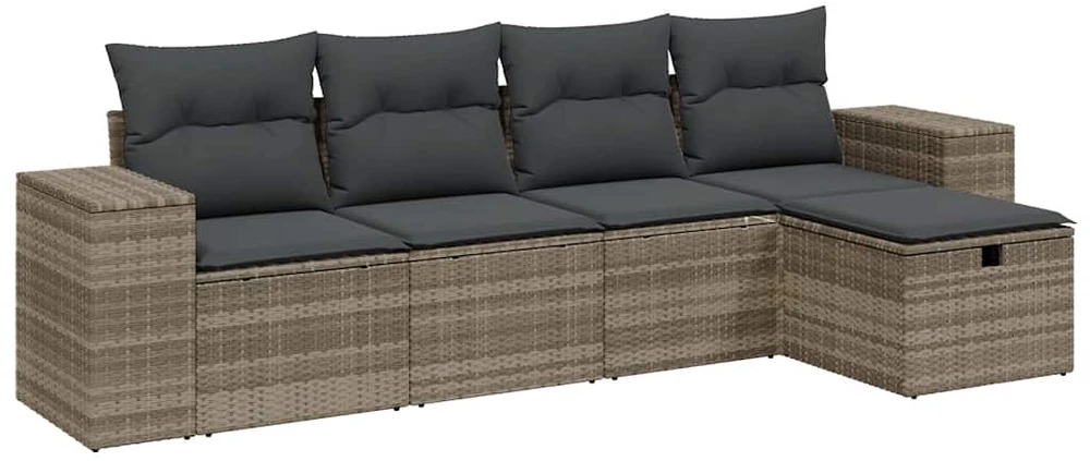 Sofa Sofos komplektas su pagalvėlėmis, 5 dalių, pilkas, poliratanas