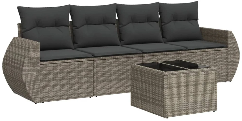 Sofa Sofos komplektas su pagalvėlėmis, 5 dalių, pilkas, poliratanas