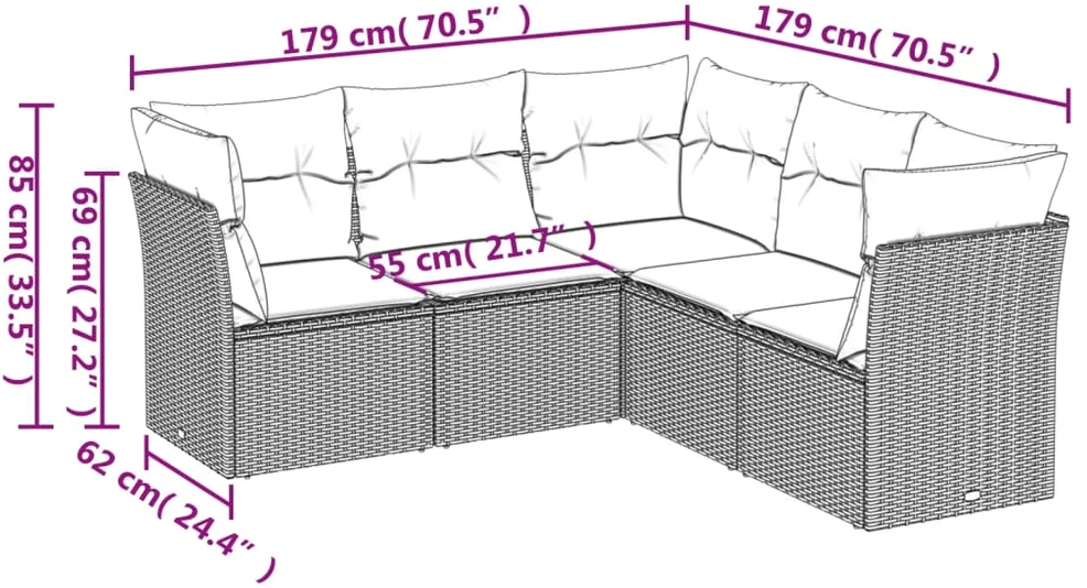 Sofa Sofos komplektas su pagalvėlėmis, 5 dalių, pilkas, poliratanas