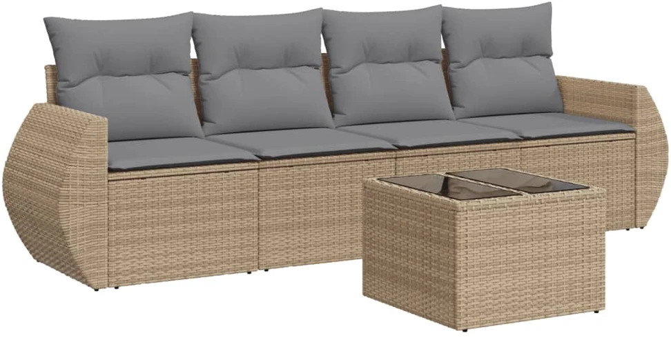 Sofa Sofos komplektas su pagalvėlėmis, 5 dalių, smėlio, poliratanas