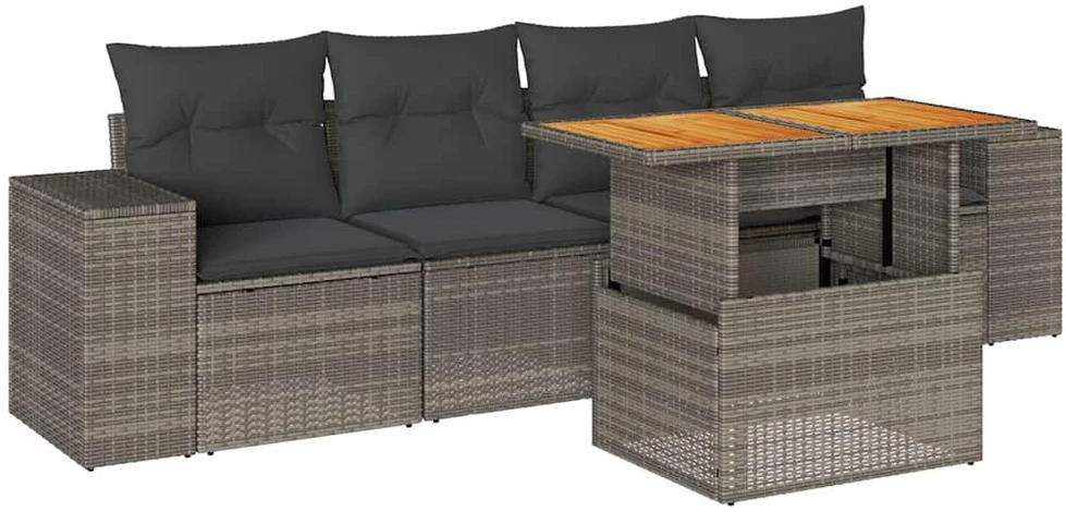 Sofa Sofos komplektas su pagalvėlėmis, 5 dalių, pilkas, poliratanas