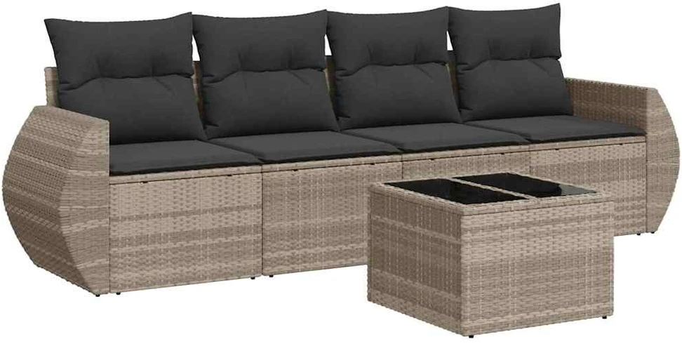 Sofa Sofos komplektas su pagalvėlėmis, 5 dalių, pilkas, poliratanas