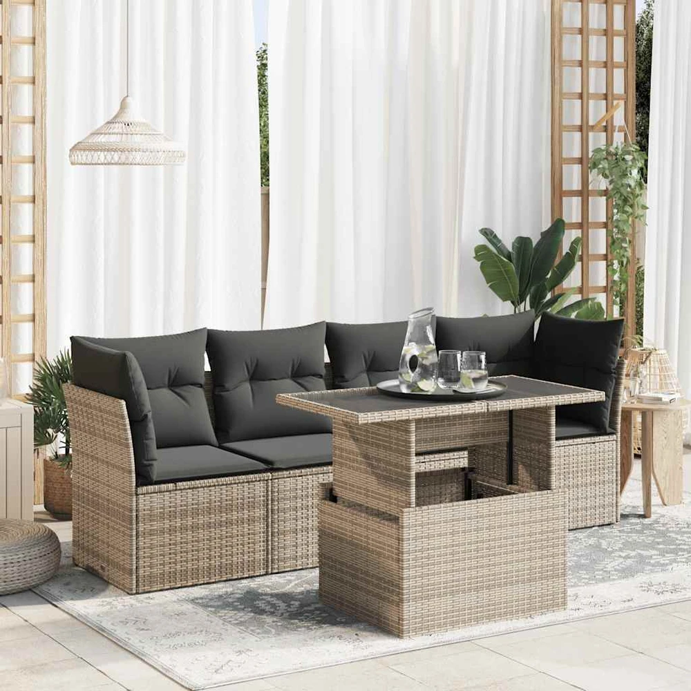Sofa Sofos komplektas su pagalvėlėmis, 5 dalių, pilkas, poliratanas
