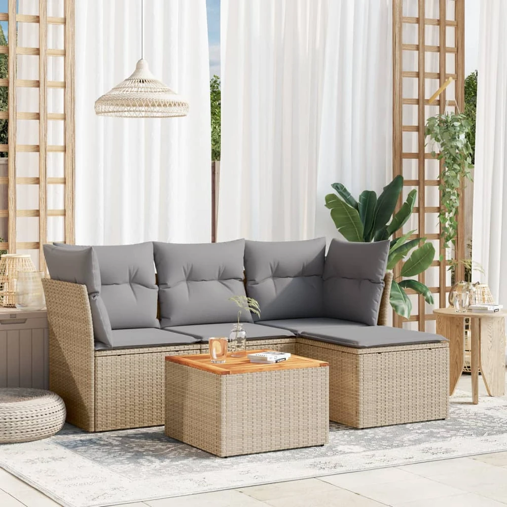 Sofa Sofos komplektas su pagalvėlėmis, 5 dalių, smėlio, poliratanas