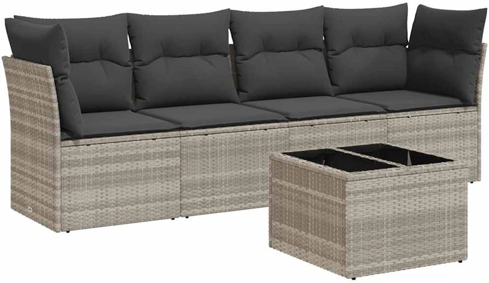 Sofa Sofos komplektas su pagalvėlėmis, 5 dalių, pilkas, poliratanas