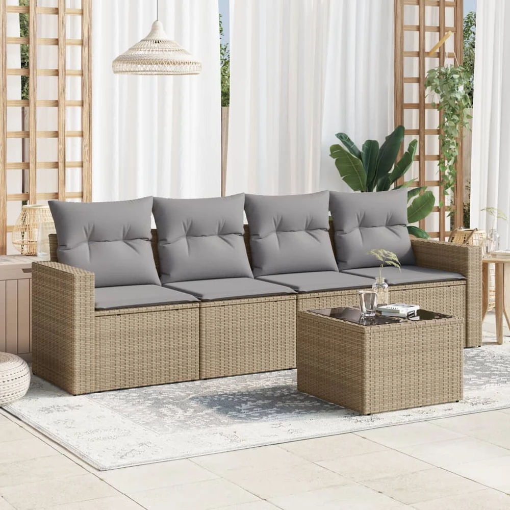 Sofa Sofos komplektas su pagalvėlėmis, 5 dalių, smėlio, poliratanas