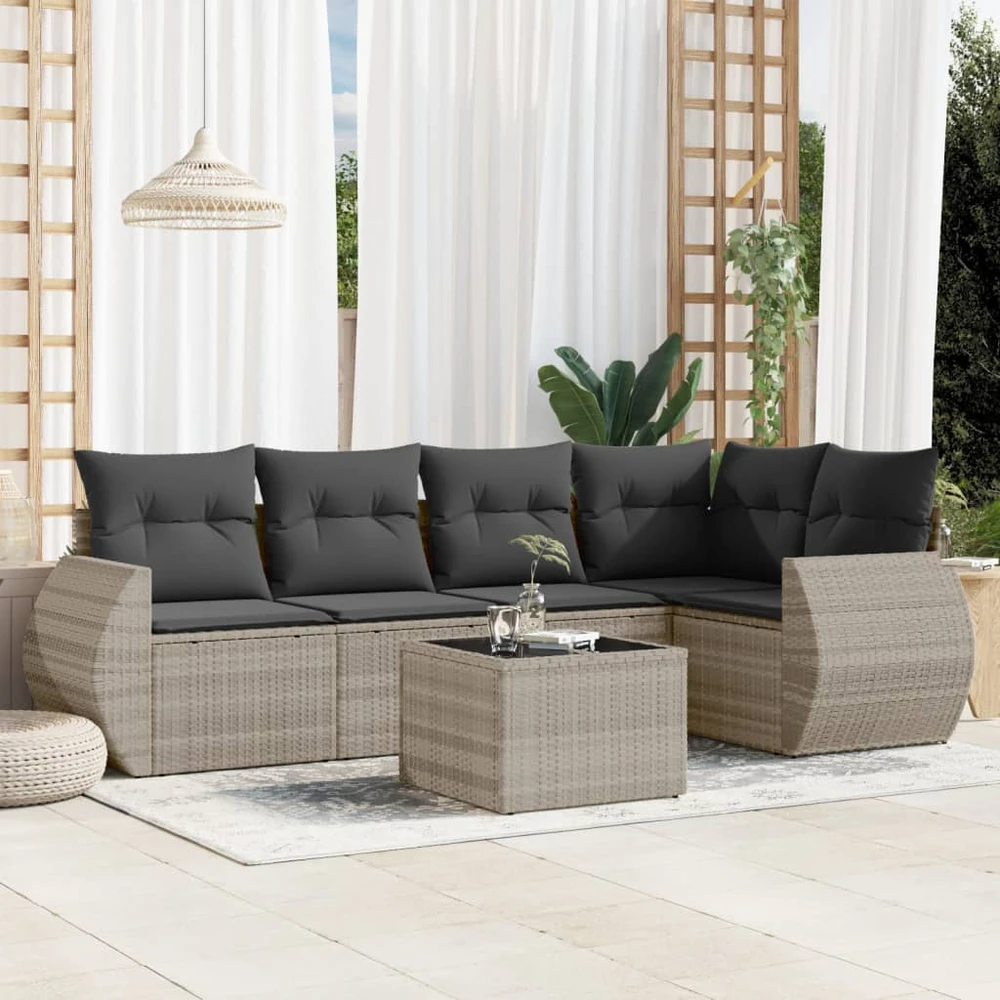 Sofa Sofos komplektas su pagalvėlėmis, 6 dalių, pilkas, poliratanas