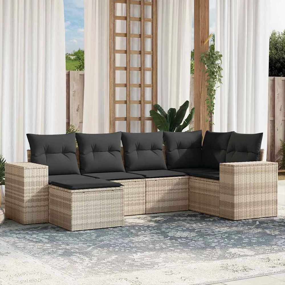 Sofa Sofos komplektas su pagalvėlėmis, 6 dalių, pilkas, poliratanas
