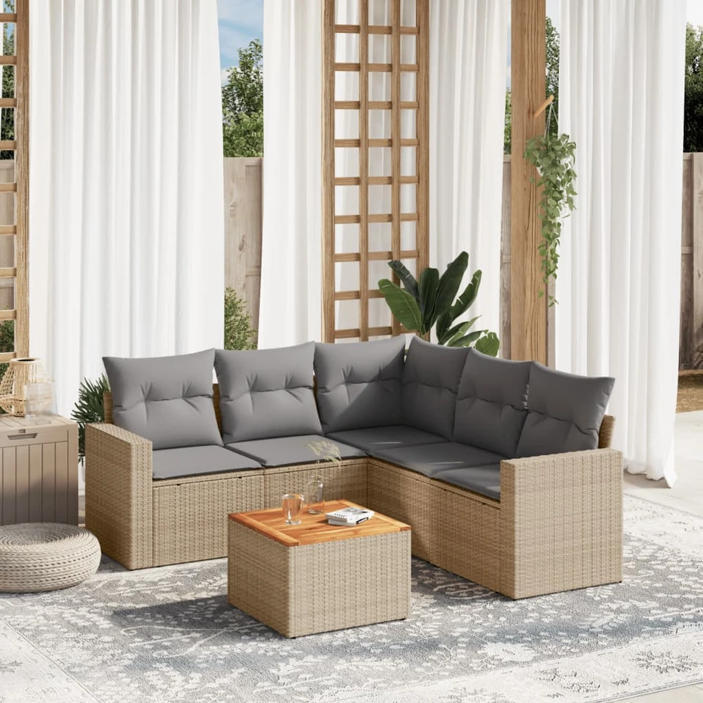 Sofa Sofos komplektas su pagalvėlėmis, 6 dalių, smėlio, poliratanas