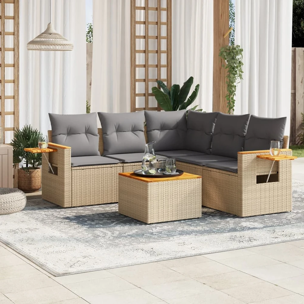 Sofa Sofos komplektas su pagalvėlėmis, 6 dalių, smėlio, poliratanas