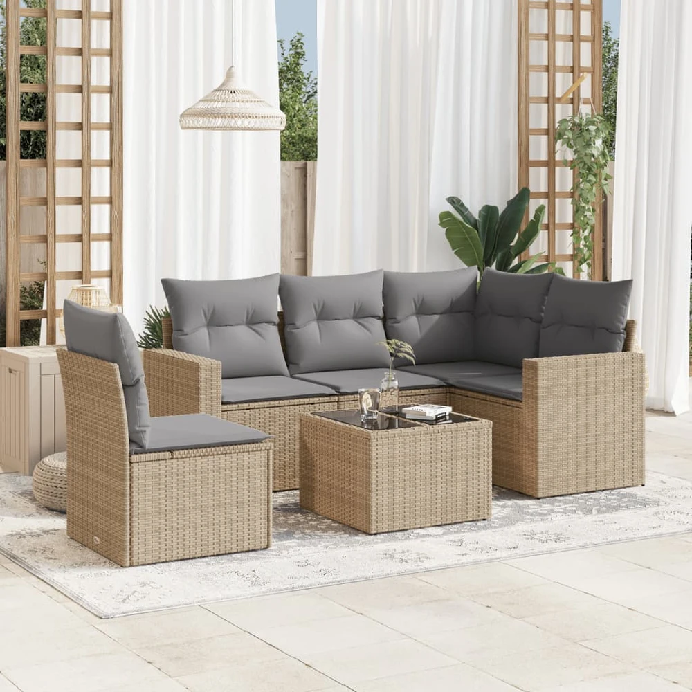 Sofa Sofos komplektas su pagalvėlėmis, 6 dalių, smėlio, poliratanas