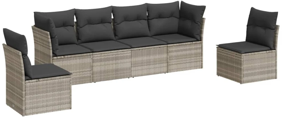 Sofa Sofos komplektas su pagalvėlėmis, 6 dalių, pilkas, poliratanas