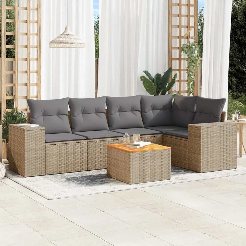 Sofa Sofos komplektas su pagalvėlėmis, 6 dalių, smėlio, poliratanas