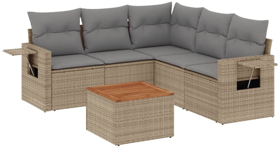 Sofa Sofos komplektas su pagalvėlėmis, 6 dalių, smėlio, poliratanas