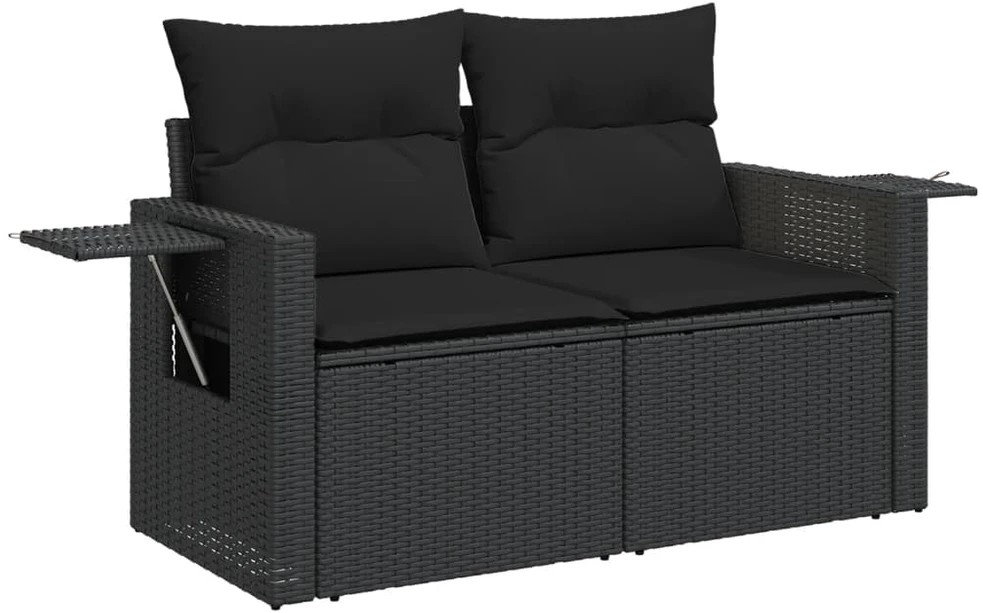 Sofa Sofos komplektas su pagalvėlėmis, 6 dalių, juodas, poliratanas