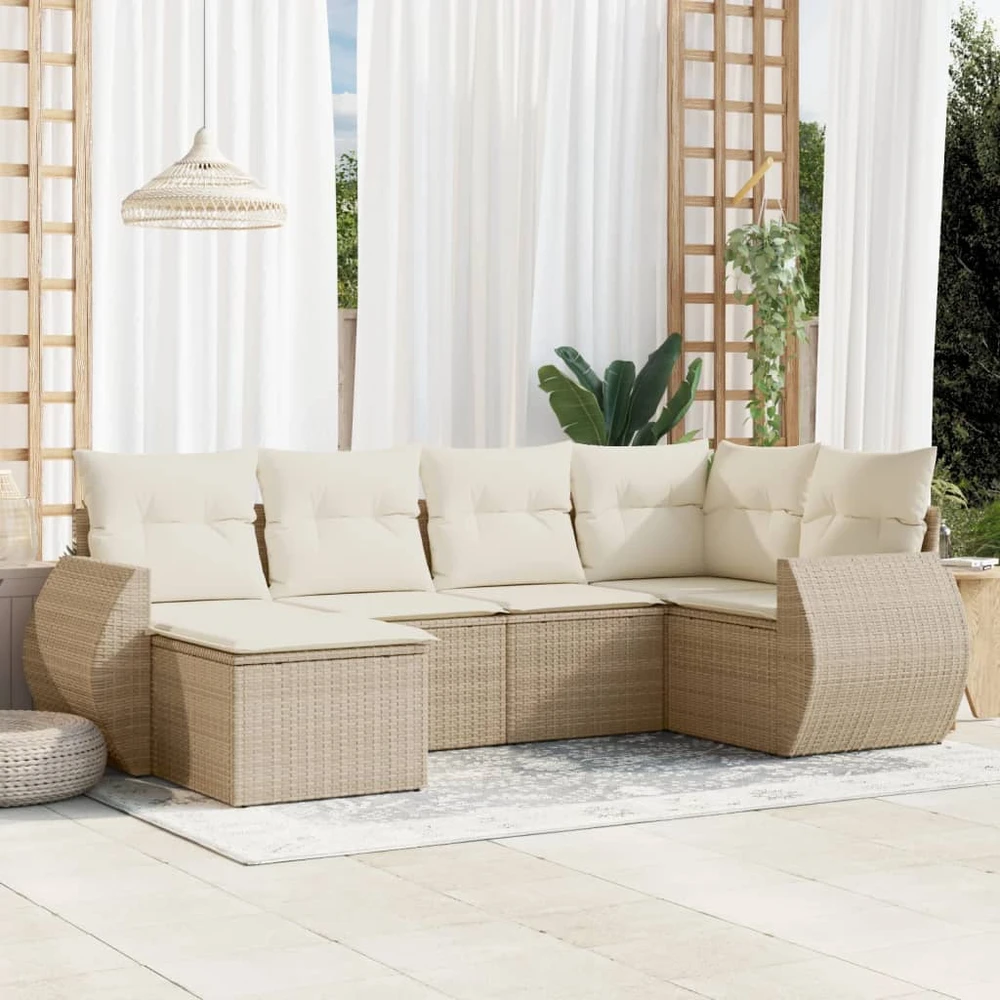 Sofa Sofos komplektas su pagalvėlėmis, 6 dalių, smėlio, poliratanas
