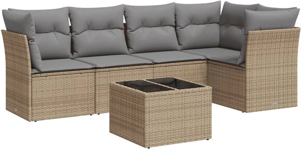 Sofa Sofos komplektas su pagalvėlėmis, 6 dalių, smėlio, poliratanas
