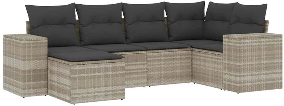 Sofa Sofos komplektas su pagalvėlėmis, 6 dalių, pilkas, poliratanas
