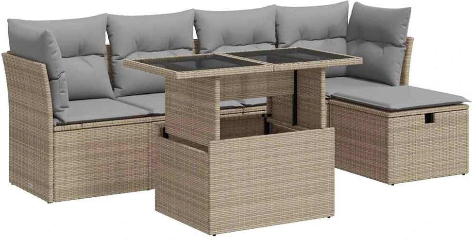 Sofa Sofos komplektas su pagalvėlėmis, 6 dalių, smėlio, poliratanas