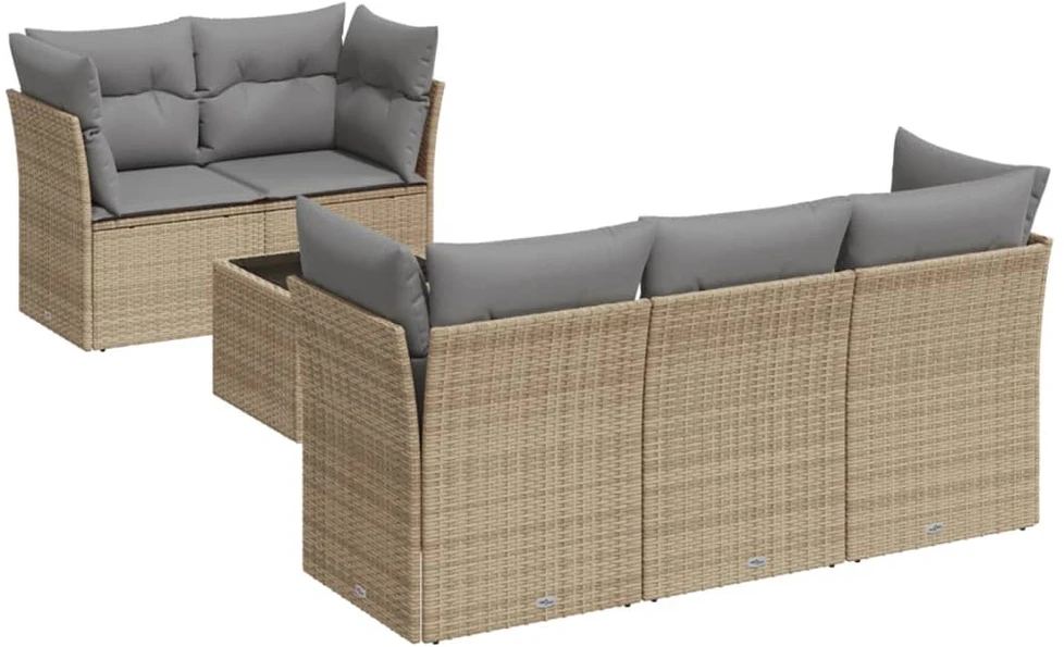 Sofa Sofos komplektas su pagalvėlėmis, 6 dalių, smėlio, poliratanas