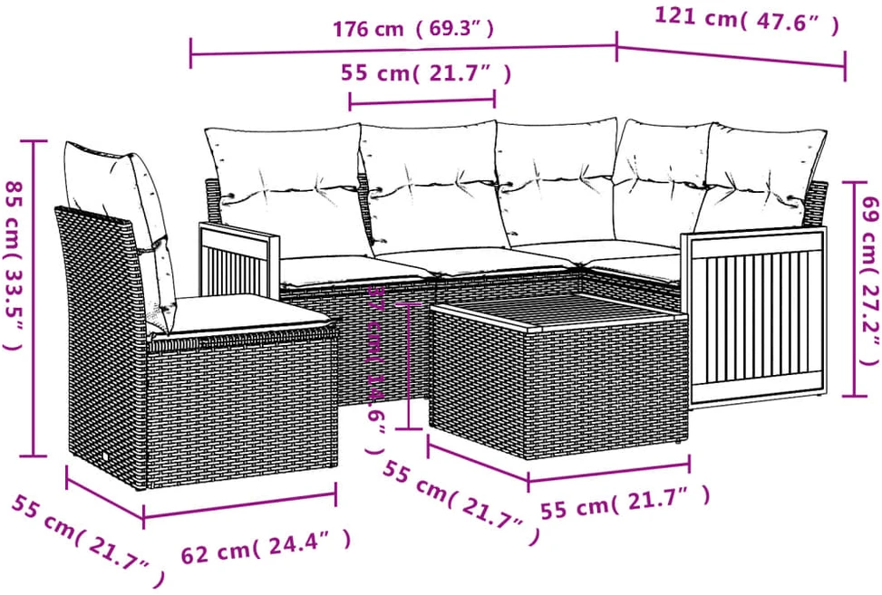Sofa Sofos komplektas su pagalvėlėmis, 6 dalių, smėlio, poliratanas