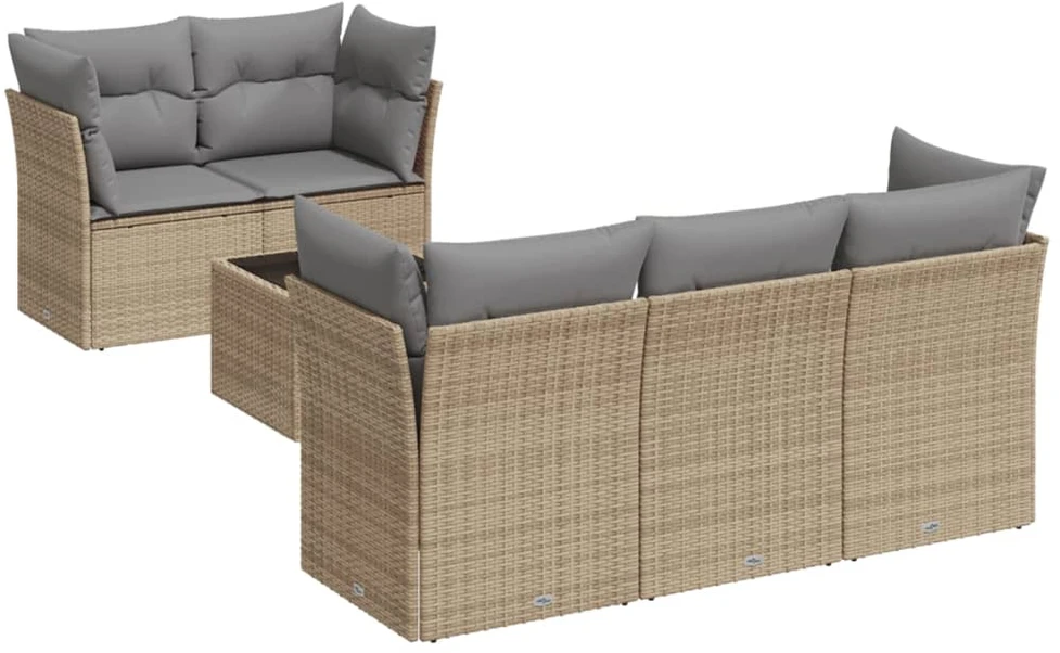 Sofa Sofos komplektas su pagalvėlėmis, 6 dalių, smėlio, poliratanas