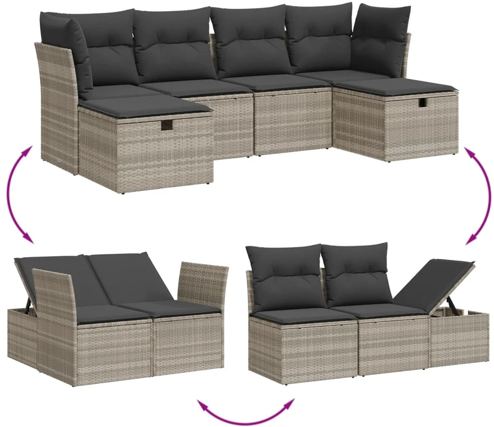 Sofa Sofos komplektas su pagalvėlėmis, 6 dalių, pilkas, poliratanas