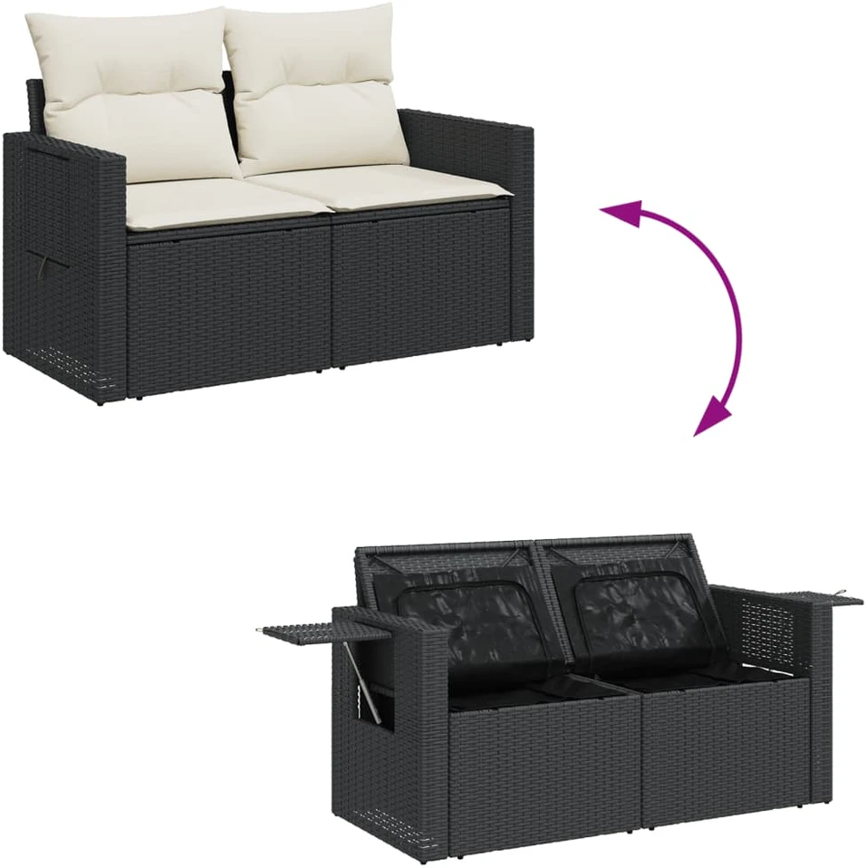 Sofa Sofos komplektas su pagalvėlėmis, 6 dalių, juodas, poliratanas