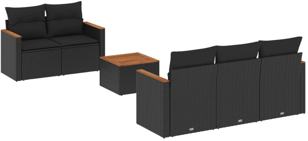 Lauko baldų komplektas Sofos komplektas su pagalvėlėmis, 6 dalių, juodas, poliratanas