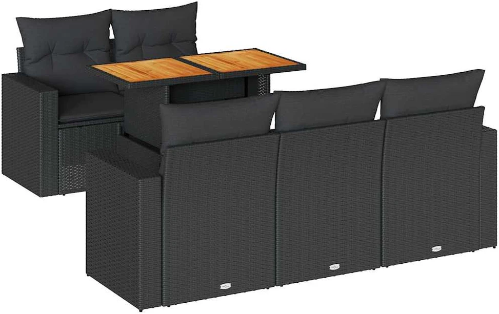 Sofa Sofos komplektas su pagalvėlėmis, 6 dalių, juodas, poliratanas