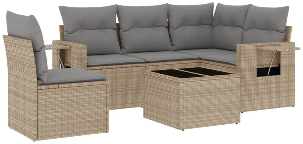 Sofa Sofos komplektas su pagalvėlėmis, 6 dalių, smėlio, poliratanas