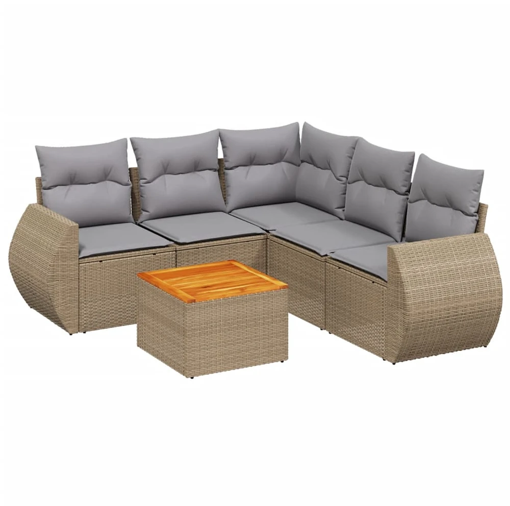 Sofa Sofos komplektas su pagalvėlėmis, 6 dalių, smėlio, poliratanas