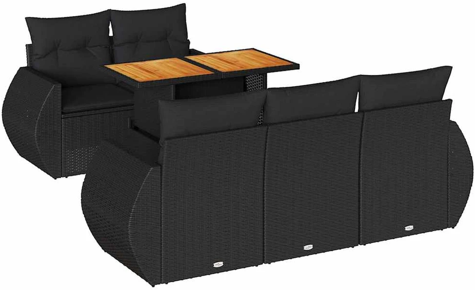 Sofa Sofos komplektas su pagalvėlėmis, 6 dalių, juodas, poliratanas