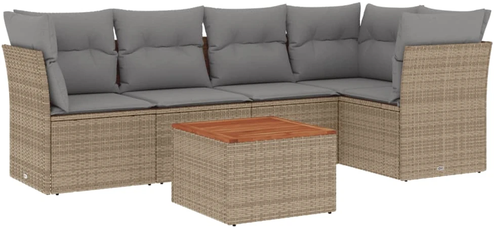 Sofa Sofos komplektas su pagalvėlėmis, 6 dalių, smėlio, poliratanas