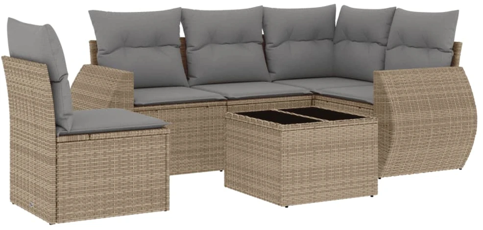 Sofa Sofos komplektas su pagalvėlėmis, 6 dalių, smėlio, poliratanas