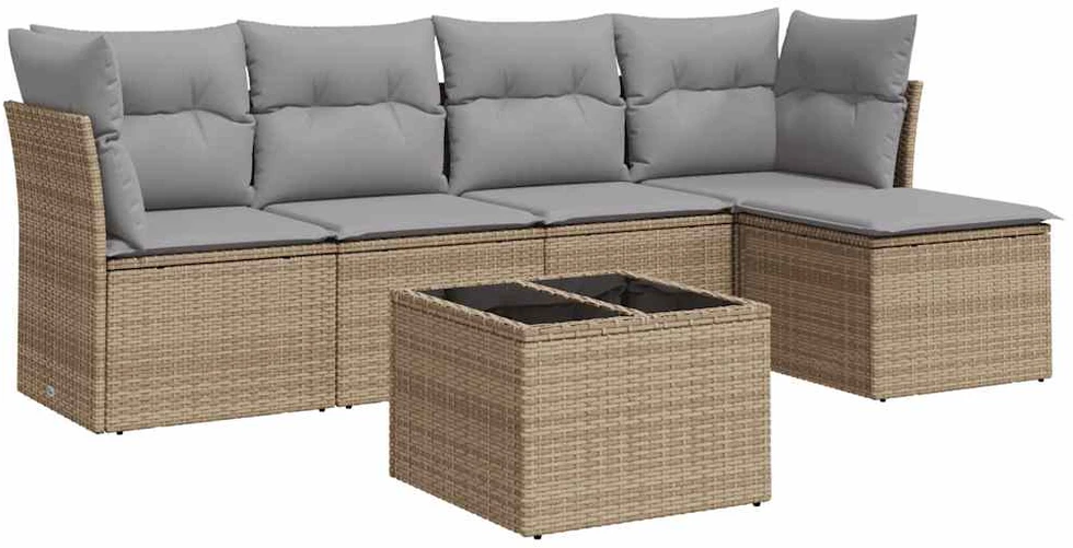 Sofa Sofos komplektas su pagalvėlėmis, 6 dalių, smėlio, poliratanas