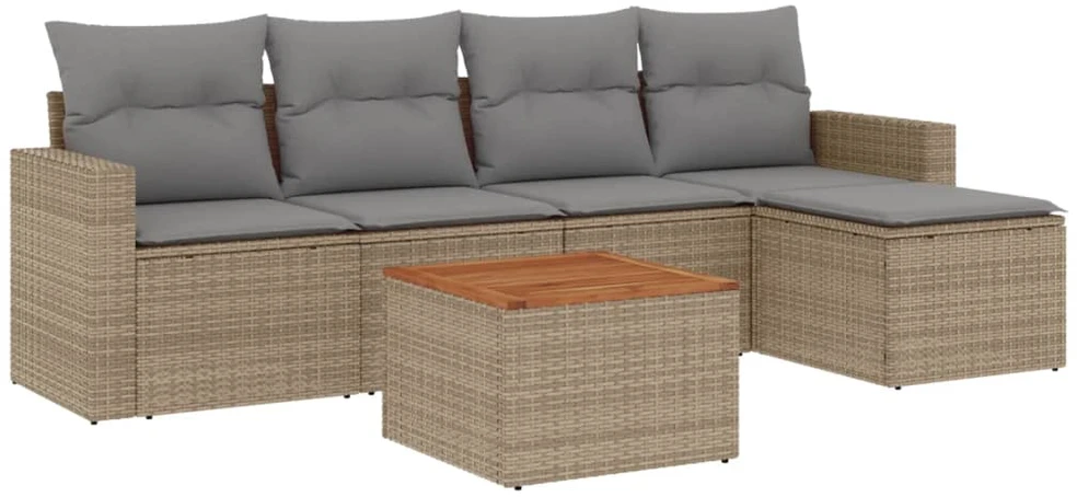 Sofa Sofos komplektas su pagalvėlėmis, 6 dalių, smėlio, poliratanas