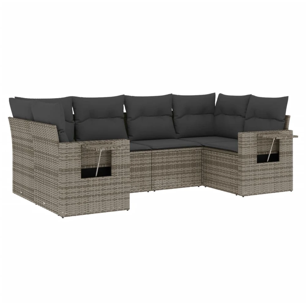 Lauko baldų komplektas Sofos komplektas su pagalvėlėmis, 6 dalių, pilkas, poliratanas
